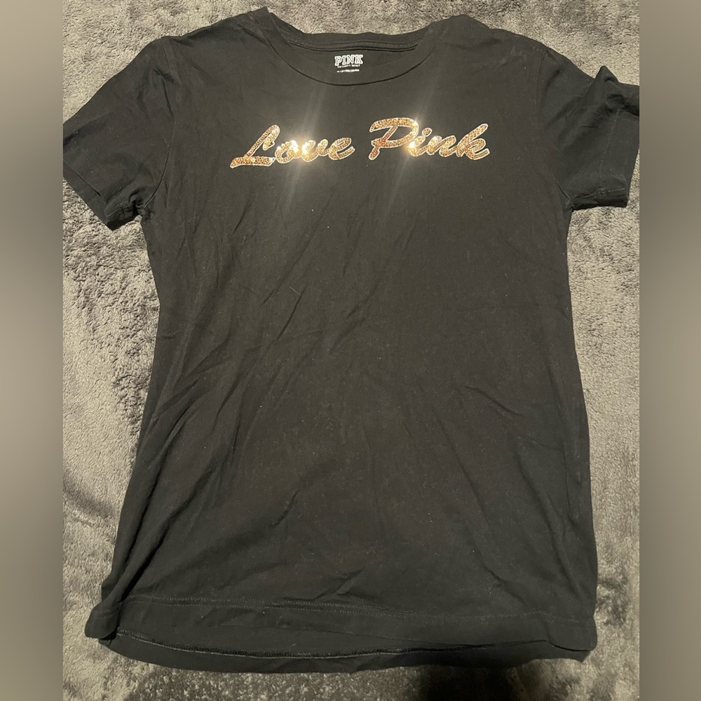 PINK by Victoria Secret XS black short sleeve with rose gold sequins on front